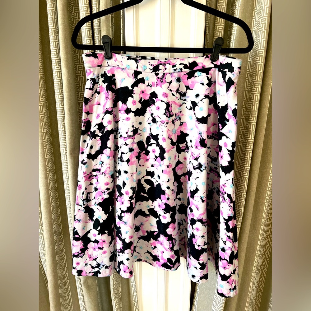 Pink and blue floral A-line skirt